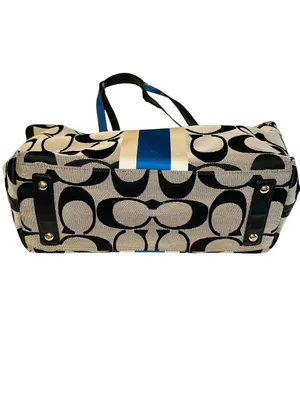 Coach Black/Gray/Blue Signature Stripe Hampton Weekend Stripe Tote thumbnail 8