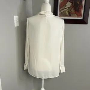 Amanda Uprichard Ivory Cowl Neck Long Sleeve Blouse Gold Button Cuffs Medium thumbnail 3