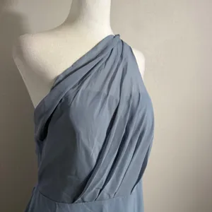 NWT Birdy Grey Kira Chiffon One Shoulder Dusty Blue Bridesmaid Dress Womens L thumbnail 2