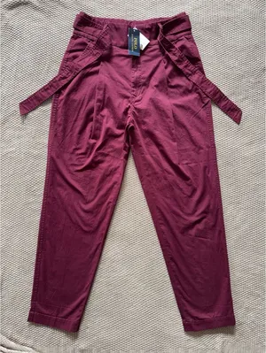 Polo Ralph Lauren Women's High Rise Retro Burgundy Pants Belted Size 6 NWT thumbnail 1