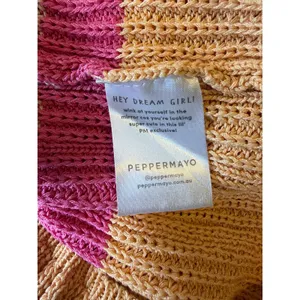 Peppermayo Sunset Striped Ribbed Knit Off Shoulder Mini Dress Pink Orange S/M thumbnail 4