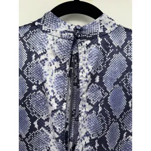 Topshop Python Snake Print Satin Crop Top Navy Mock Neck Long Sleeve Chic Blouse thumbnail 5