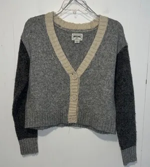 American Eagle Outfitters Gray and Cream Crop Wool Blend Cardigan 072626 thumbnail 1