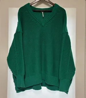 Free People Alli V Neck Sweater in Green size Small thumbnail 5