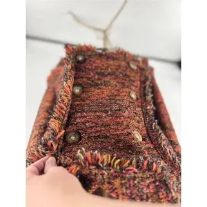 One Girl Who Anthropologie Double Breasted Tweed Fringe Knit Jacket Multicolor S thumbnail 8