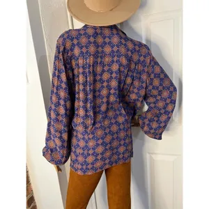 Liz Claiborne Vintage 70s Style Boho Paisley Blouse Earthy Dark Academia Rayon Size 10 thumbnail 6