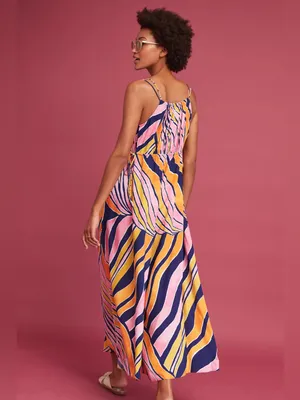 Anthropologie Maeve Jumpsuit Womens 6 Pink Orange Abstract Wide Leg‎ Strappy thumbnail 2