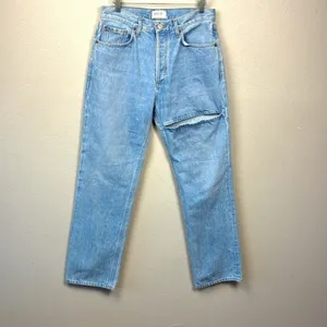 Agolde Lana Slice Jeans Wide/Straight Leg High Rise Light Blue Denim 28 thumbnail 3