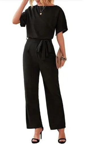 PRETTYGARDEN NEW V Neck Long Sleeve Pockets Long Pants Romper Jumpsuit S NO BELT thumbnail 1