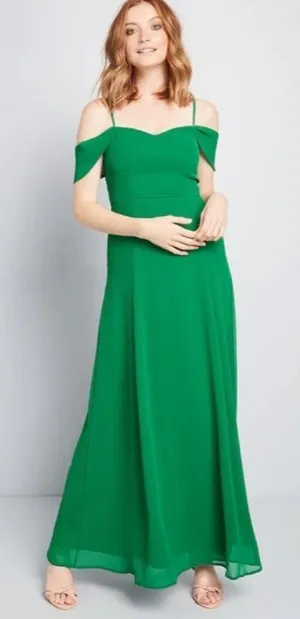 ModCloth‎ Maxi Dress Cold Shoulder Emerald Green Formal Gown NWT Romantic 26 thumbnail 1