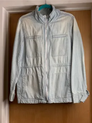GAP Light Blue Railroad Striped Zip Jacket for Women Size-Large Coastal Casual thumbnail 3
