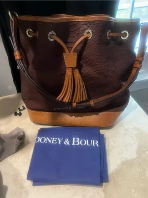 Dooney & Bourke Bag Python Embossed Leather Drawstring Saddle Brown Retail $348 thumbnail 9