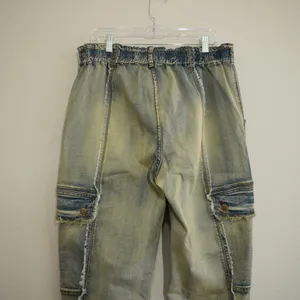 Oli‎ & Hali Yellow Wash Distressed Cargo Jeans XL Fringed Raw Edge Utility Pants thumbnail 8