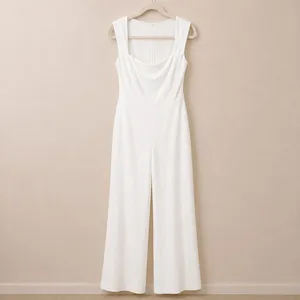 Lulus NWOT Enticing Endeavors White Stretchy Knit Wide Cut Pant Jumpsuit Large thumbnail 5