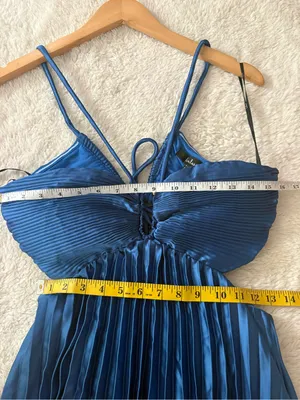 Lulus Aerin Blue Satin Pleated Cutout Midi Dress Size Medium Sleeveless Cocktail thumbnail 8