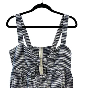 NEW Reformation Noel Gingham Linen Minidress Callah Check Navy White thumbnail 6