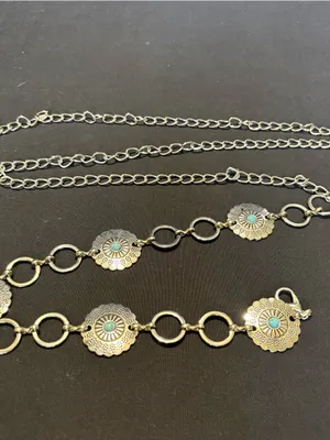 Silver-Tone Turquoise Accents Chain Link Concho Western Belt thumbnail 2