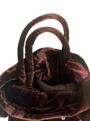 Rich Brown Velvet Drawstring Bucket Bag Ornate Tonal Paisley Rhinestones thumbnail 11