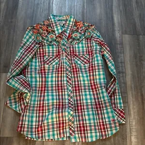 ARIAT Maria Plaid Shirt Embroidered Pearl Snaps Western XL NEW thumbnail 2