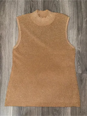 Tahari ASL Camel/Gold Sleeveless Mock Neck Sweater Size 8 NWT Sophisticated Boho thumbnail 7