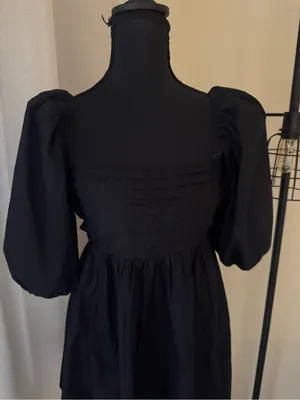 Abercrombie & Fitch Black Puff Sleeve Mini Dress Smocked Back Size Small thumbnail 4
