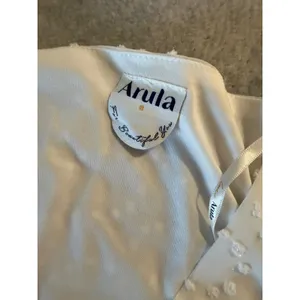 Arula White Swiss Dot Mini Dress NWT Size B 2X V-Neck Ruffle Sleeve Ivory thumbnail 3