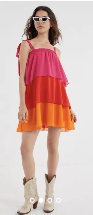 Show Me Your MuMu Gabriela Tiered Ruffle Mini Dress Small Rainbow Festival‎ HH10 thumbnail 1