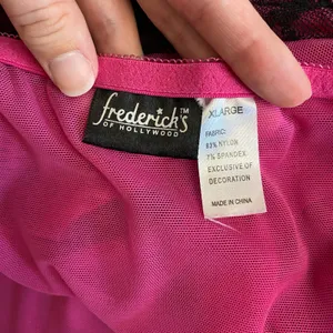 Frederick’s of Hollywood Vintage Pink Black Lace Sheer Camisole Tank Top Size XL thumbnail 2