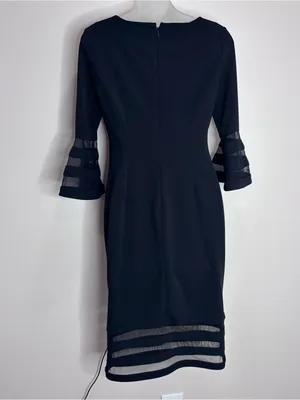 Calvin Klein Black Midi Sheath Dress Tiered Mesh Sleeves size 2 Classic thumbnail 3