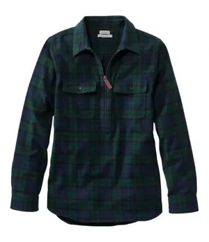 LL Bean Women's Scotch Plaid‎ Flannel Shirt Quarter Zip Indigo Tartan Small thumbnail 1
