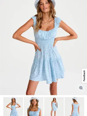 Aeropostale Light Blue Floral Smocked Mini Dress thumbnail 2