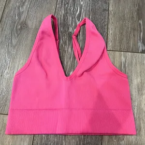 Garage Pink Ribbed Plunge Tank Top thumbnail 1