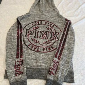 PINK vintage Bling vs gray zip up jacket with red sequins M women thumbnail 4