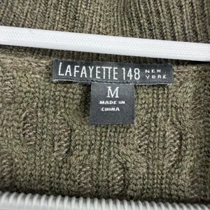 Lafayette 148 New York Olive Green Wool‎ Cashmere Cable Knit Vest Cardigan M thumbnail 4