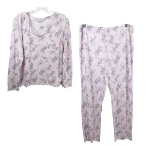 Laura Ashley Large Pajama Set Pink Floral Lettuce Hem Soft Girl Cottagecore 559 thumbnail 1