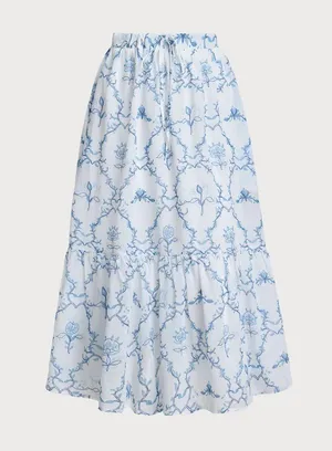 Rihoas White Floral Tiered Midi Skirt thumbnail 3