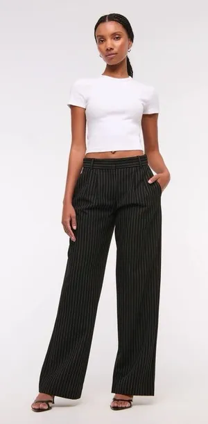 NWT SHORT Abercrombie Curve Love Sloane Low Rise Tailored Wide Leg Trousers 32 thumbnail 1