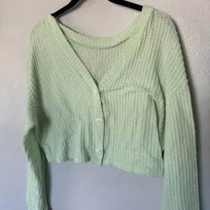 Shein Mint Green Waffle Knit Cropped Button Cardigan Sweater 1XL thumbnail 5