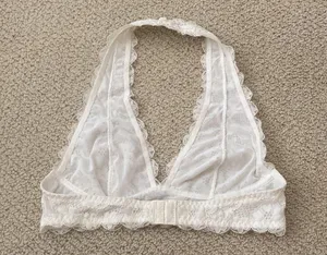 NEW Free People Intimately Bralette Halter Style Lacy White Cream Sheer S NWOT thumbnail 3