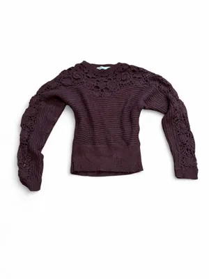 Zara Burgundy Crochet Floral Knit Sweater Wool Blend Medium thumbnail 2