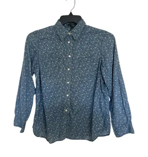 Y2K Ralph Lauren Jeans Co Floral Chambray Cotton Shirt Roll Tab Sleeve M Praire thumbnail 1