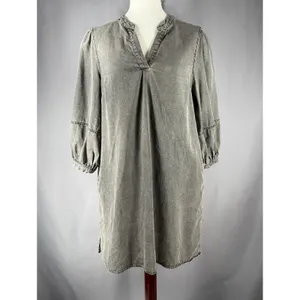 Entro Women's Gray Chambray Tunic‎ Dress Size M Western Chic Prairie Country thumbnail 7