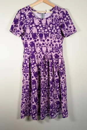 LuLaRoe Amelia Dress Womens XL Purple Snow White Disney‎ Princess Pockets Skater thumbnail 1