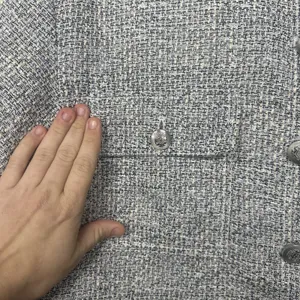 LOFT Womens Large Gray Tweed Cropped Jacket Short Sleeve Button Front thumbnail 4