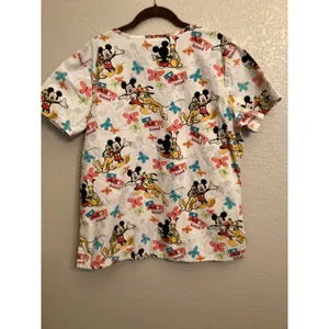 Disney Mickey & Pluto "My Best Friend" Butterfly V-neck Nurse Scrub Top M thumbnail 7
