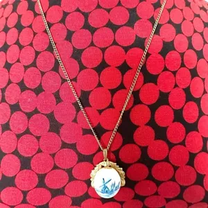 Vintage blue and white windmill pendant necklace thumbnail 3