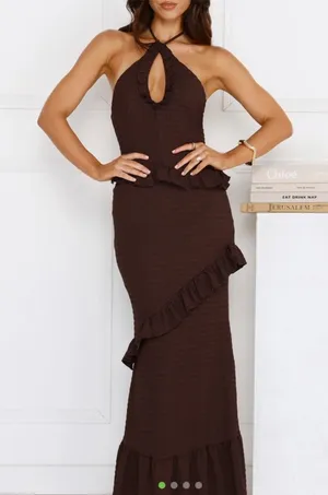 Hello Molly Chocolate Brown Ruffle Halter Maxi Dress thumbnail 1