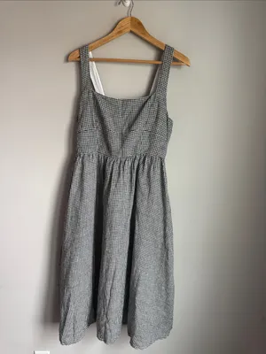 Quince Gingham 100% European Linen Fit & Flare Midi Dress Large thumbnail 2