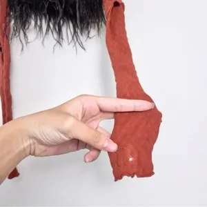 Poster Girl Mira Cutout Top OS Burnt Henna Chocolate Brown Ostrich Feathers Crop thumbnail 7