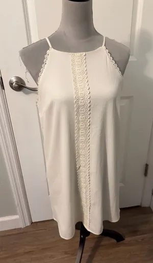 Monteau Halter Neck Swing Dress with Crochet Lace Down Front, Lined, Sz M thumbnail 1